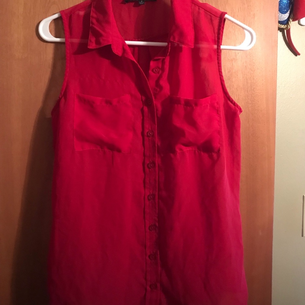 Red Sleeveless Sheer Shirt